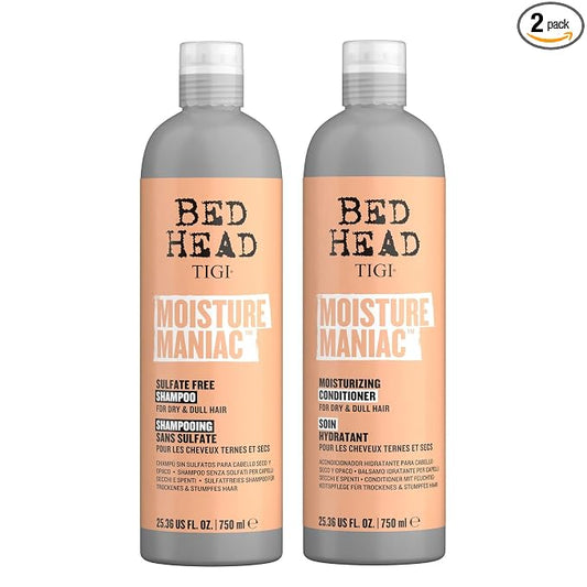 TIGI Bed Head Sulfate Free Shampoo and Conditioner Set for Dry Hair, Moisture Maniac Hair Care with Argan Oil, 25.36 fl oz, 2 Pack