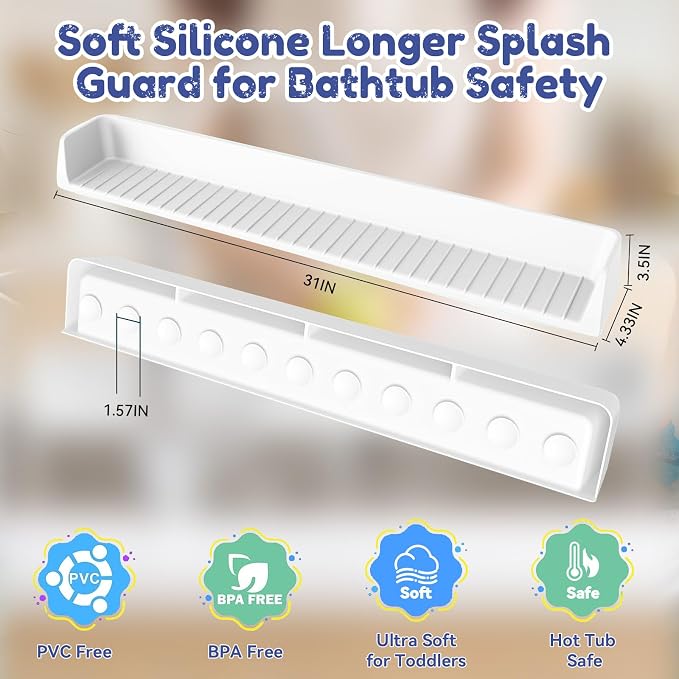 Splash Guard for Bathtub,Bathtub Organizer & Splash Guard,Safe Bathroom Waterproof Cover,Longer Silicone tub Waterproof cover-31.4in,Practical Bath Accessory