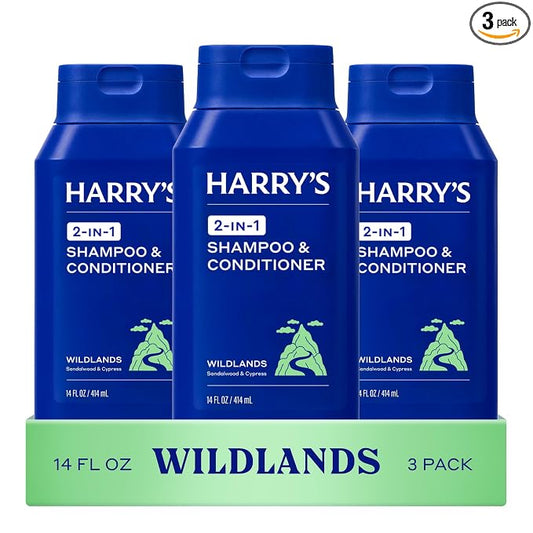 Harry's Men's 2 in 1 Shampoo and Conditioner for All Hair Types - Wildlands Scent - (3 Pack) 14 fl oz - No Parabens or Sulfates