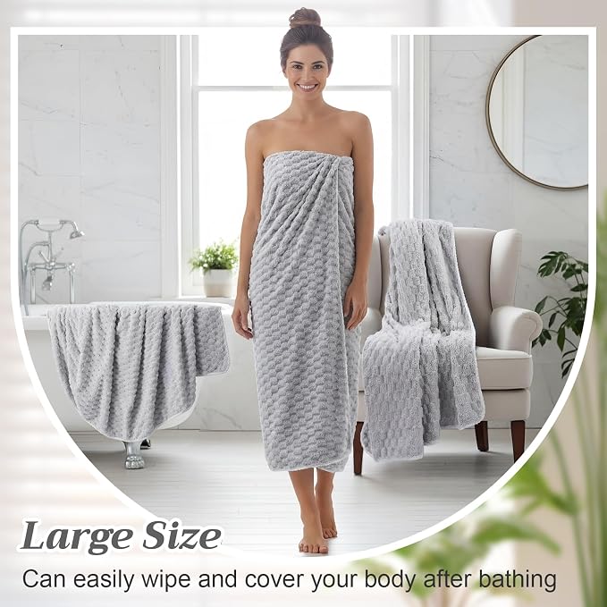 Peryiter 4 Pcs Oversized Bath Towels 40 x 80 Inch Extra Large Gray Bath Sheets for Adults Jumbo Microfiber Towels Coral Velvet Highly Absorbent Bathroom Towel for Adults Home Beach
