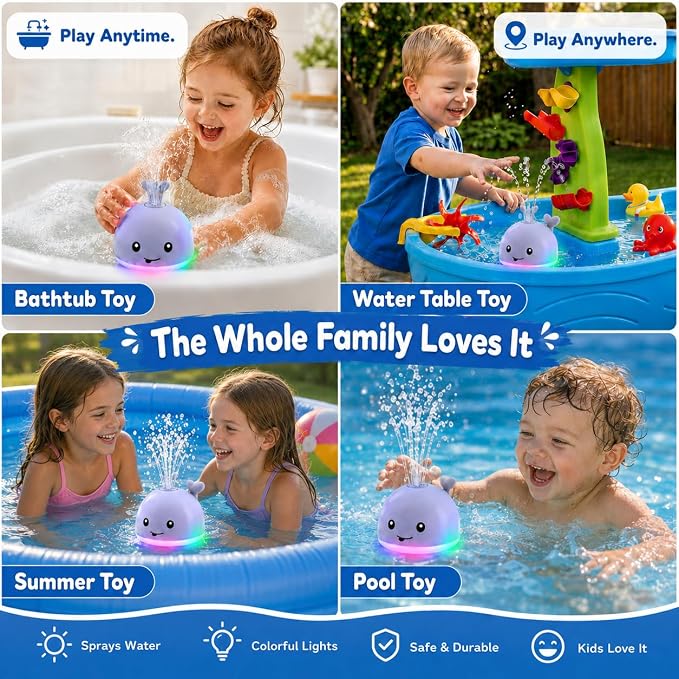 Gigilli Bath Toys for Kids, Baby Bath Toys, Pool Water Toys for Toddlers, Babies Boy Girl Gifts, Light Up Whale Bath Toy Sprinkler, Birthday Bathtub Fountain Toy
