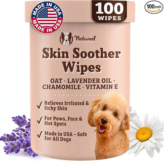 Natural Dog Company Skin Soother Wipes, 100 Count, Pet Wipes for Dogs, Hypoallergenic Formula, Dog Moisturizer for Dry Skin, Grooming Wipes for Dogs, Pet Itch Relief for Dogs