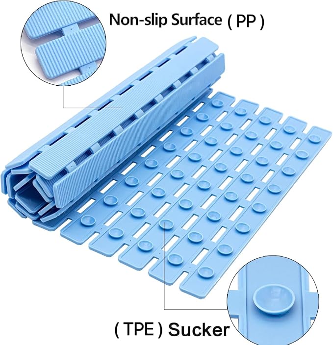 BEMISO Shower Mat Non Slip Bathtub Mat with Suction Cups and Drain Holes 27.5 x15.7 Inch Bath Mat for Tub & Shower.Easy Dry,Easy to Cut,Eco-Friendly