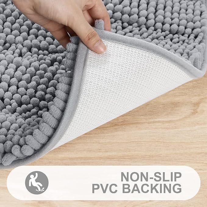 Grandaily Chenille Striped Bathroom Rugs 24x16, Extra Thick and Absorbent Bath Mats, Non-Slip Soft Plush Shaggy Shower Carpet, Machine Wash Dry, Bath Rug for Bathroom, (Small, Light Grey)