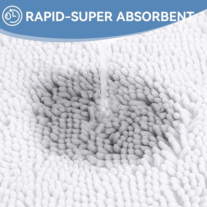 Bcoimo 30x20 Chenille Bath Mat – Non-Slip with Backing Bath Rug Ultra-Absorbent and Machine Washable Bathroom Mat Quick-Dry Design. Ideal for Bathroom Shower and Tub Areas
