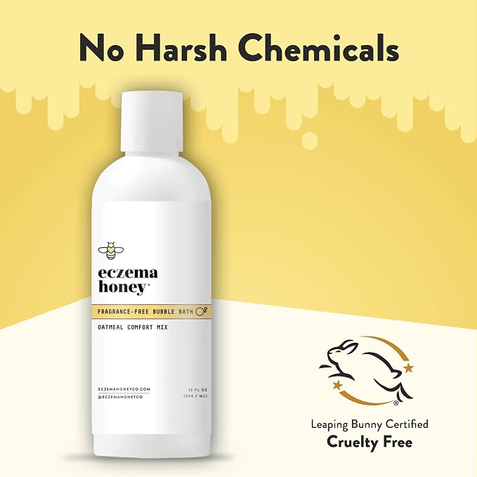 ECZEMA HONEY Fragrance-Free Oatmeal Comfort Bubble Bath - Sensitive Skin Body Wash & Bath Soak - Moisturizing Bath Products - Nourishing Bubble Bath for Women, Men, & Kids (12 Oz)
