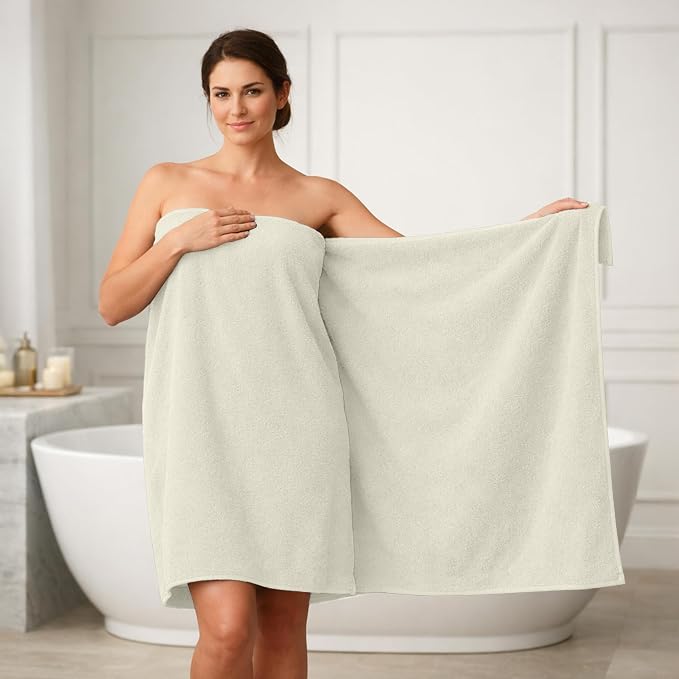 RIVERSIDE Pack of 1 Jumbo Bath Sheet 40 x 80 Inches 100% Cotton Oversized Bath Towel for Bathroom, Extra Large & Lightweight, Soft & Absorbent, Quick Dry, Perfect to Wrap Yourself in - Cannoli Cream