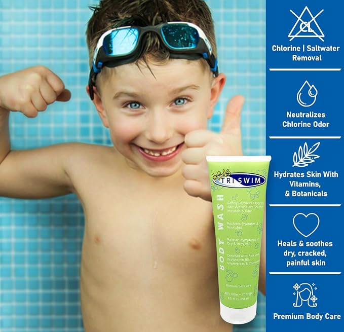 Triswim Kids Scented Body Wash After Swimmer Skincare, Chlorine Removal, Soothes and Moisturizes Skin, Relieves Symptoms Eczema & Dry Skin