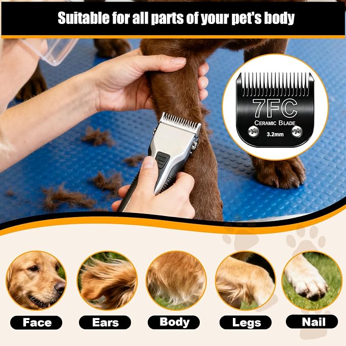 Dog Grooming Clipper Blades Replacement for Andis Dog Clipper,7FC Blade (3.2mm) | Dog Clipper Blades Compatible with Most Oster A5, Wahl KM Series Pet Clippers