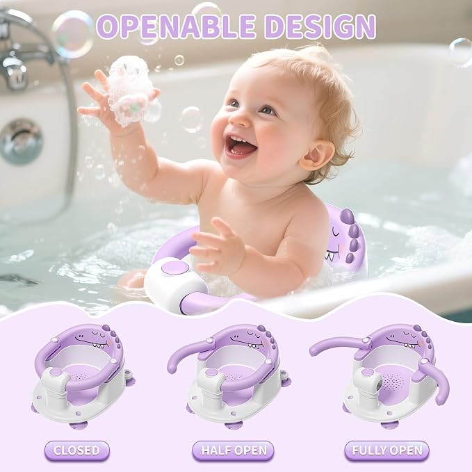 TPN Baby Bath Seat for Babies 6 Months & Up, Non-Slip Toddler Bath Seat with 5 PCS Waterproof Emoji Stickers, Portable Infant Bath Seat for Baby (Lavender)