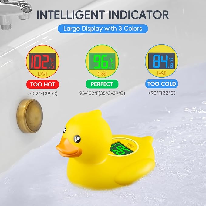 b&h Rechargeable Baby Bath Thermometer, Digital Water Temperature Monitor for Bathtub and Room, Floating Bath Toy for Newborns & Infants, Safe & Accurate (Baby Duck)