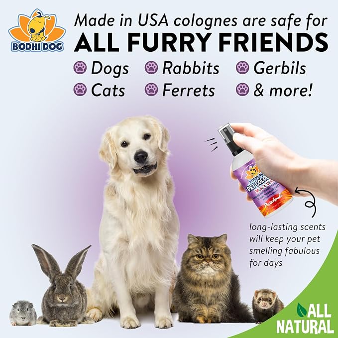 Bodhi Dog Premium Dog Cologne - Deodorizing Dog Perfume & Conditioner for Dogs & Cats - Natural Long Lasting Spray - Keeps Pets Fresh All Day - Gentle & Safe Formula, Made in USA (Patchouli 4 Fl Oz)