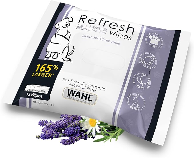 Wahl Refresh Massive Dog Wipes for Cleaning and Odor Control, Face, Body, Butt and Paw Cleaner for Dogs, Lavender Chamomile Scent, 36 Count, Model 3027118