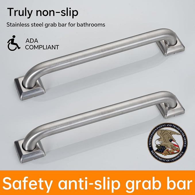joyrain 500lb Capacity Stainless Steel Grab Bar - Heavy Duty Bathroom Safety Rail for Elderly, Anti-Slip Shower Handle, ADA Compliant (Brushed Stainless Steel, 18inch)