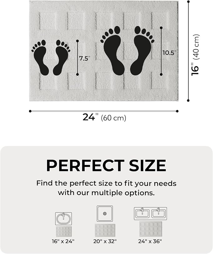 GRANNY SAYS Bathroom Rugs Non Slip Washable, Extra Soft & Water Absorbent Bath Mats for Bathroom, Plush Shaggy Bath Carpet, Grey Waffle Bath Mat Quick Dry for Tub & Shower, 16" x 24"