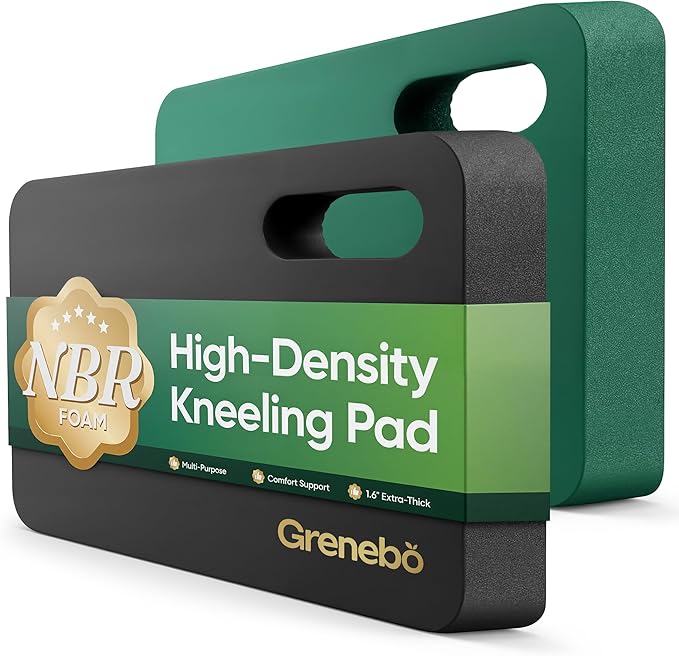 Grenebo High-Density NBR Foam Garden Kneeling Pad, 1.6" Extra Thick Gardening Pads for Kneeling, Ultra Soft Kneeling Pads for Gardening, Work, Exercise, Yoga, 17.3×11×1.6 in (2, Black Green)