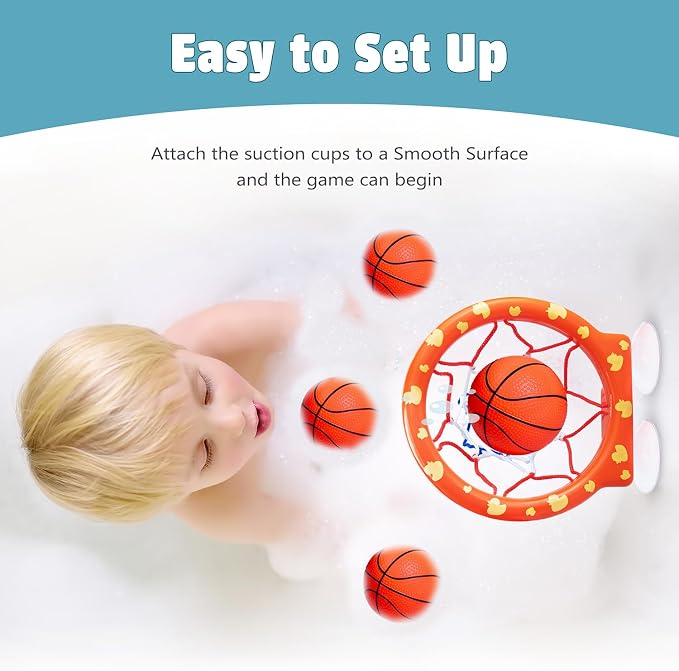 MARPPY Bath Toys - Bathtub Basketball Hoop for Toddlers Kids with 4 Mold-Free Balls & Strong Suction Cup Basketball Hoop | Shower Toys and Fun Toddler Bathtub Toys for Boys or Girls
