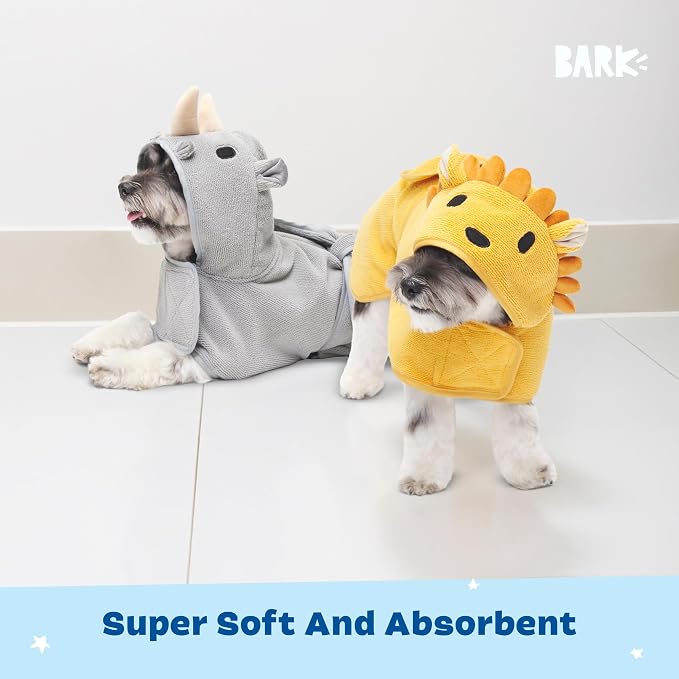 Barkbox Dog Bathrobe Bundle Fast Drying with Hook and Loop Closure & Wrap Tie Snuggle, Easy to Clean, Machine Washable, Dog Coats and Tumble Dry Low - Lion/Rhino, Small