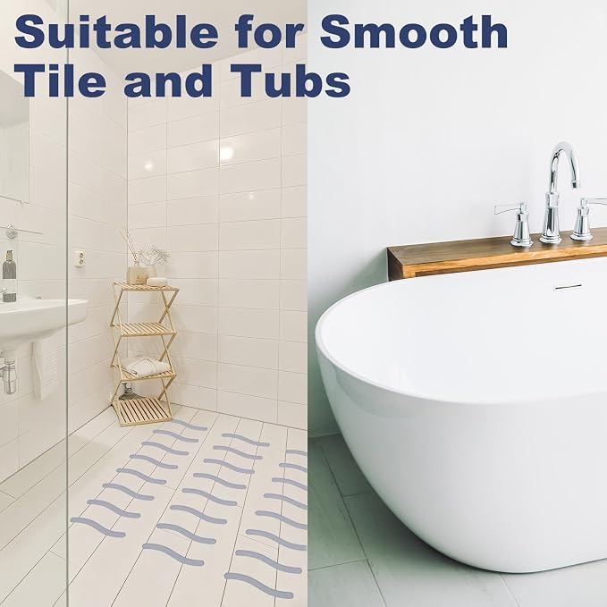 Gecork 28 PCS Shower Floor Non Slip Stickers with Strong Adhesive, Invisible & Durable Anti Slip Shower Stickers with Scraper for Bath Tub, Pools and Stairs, Grey, Wavy