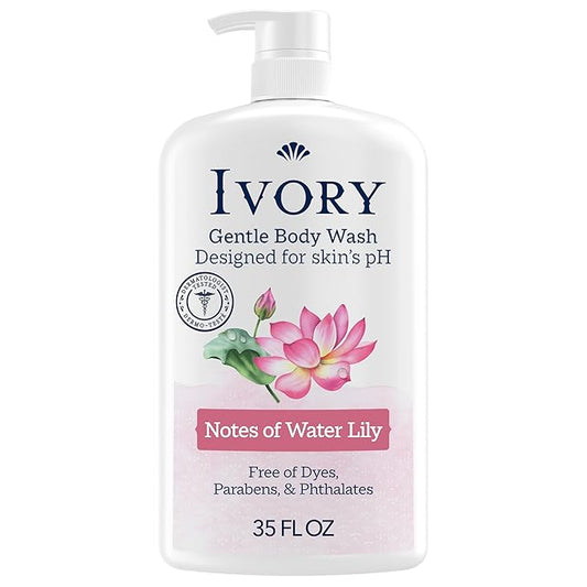 Ivory Body Wash, Designed for the Whole Family, Gentle Formula, Free of Dyes Heavy Perfumes Parabens Phthalates & Silicones, Designed for Skin's pH, Water Lily Scent, 35 oz