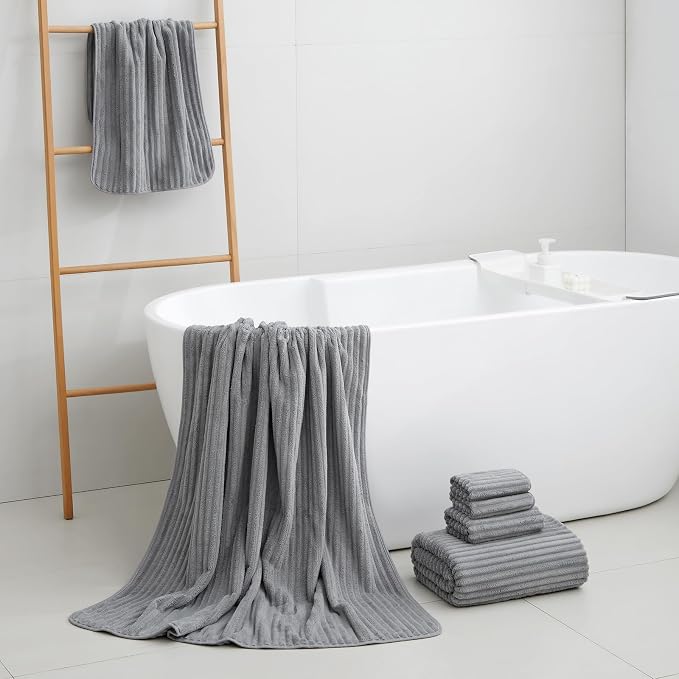 Extra Large Bath Towel Set of 6 (40"x80"),Oversized Bath Sheet Super Soft Highly Absorbent Microfibers Quick Dry Luxury Shower Towel for Bathroom Spa Gym Hotel Yoga (Grey, 6Piece)