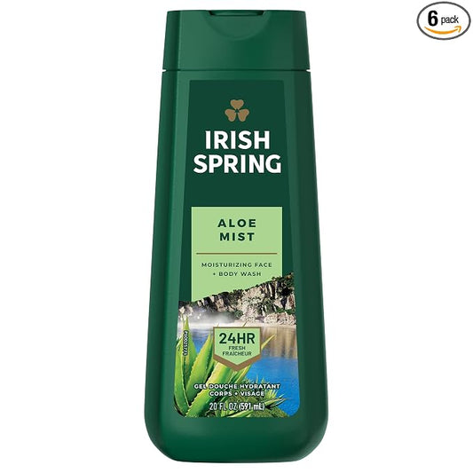 Irish Spring Men's Body Wash Shower Gel, Aloe Vera - 20 fluid ounce (Pack of 6)