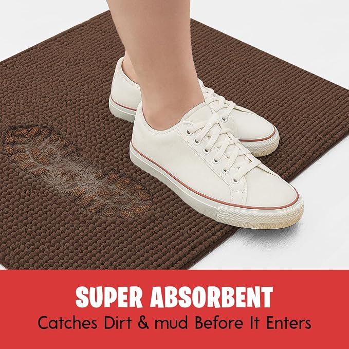 MUDGUARD MAT® Dog Door Mat for Muddy Paws, Super Absorbent Microfiber, Non-Slip Indoor Mat, Quick-Dry Chenille Rug for Pets & Entryway, Machine Washable, Choco 24" x 36"