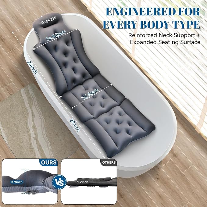 Full Body Bath Pillow for Bathtub, Thick & Luxury Bathtub Pillow Bathtub Cushion with 192 Suction Cups for Head & Neck, Back Support, Ideal Bath Pillows for Tub Women' Gifts Spa, Soaking