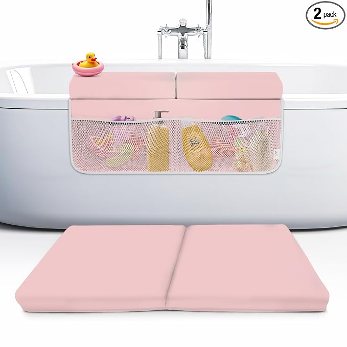 Memory Foam Bath Kneeler and Elbow Rest Pad Set, 2-Inch Thick | Water-Resistant, Anti Slip Bottom , 8 suction cups, Carry Bag , Great Baby Gift