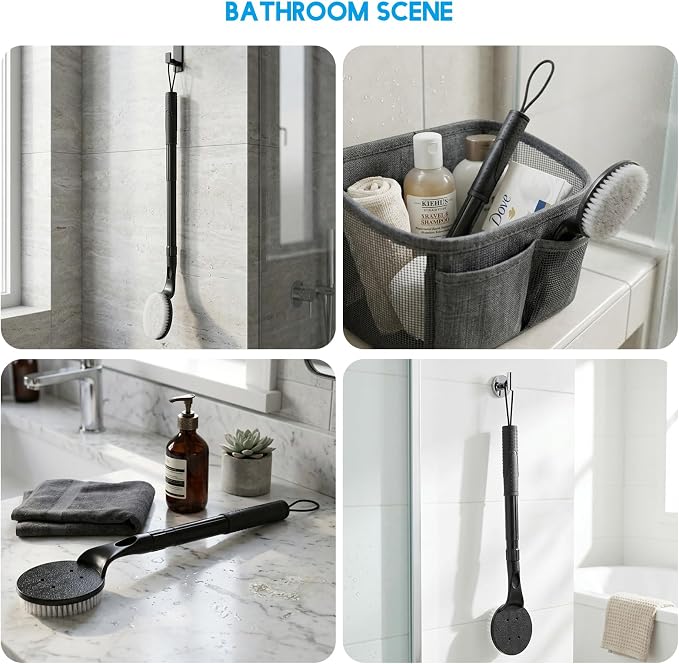 Long Handle Back Scrubber for Shower, 25.7” Telescopic Anti-Slip Bath Brush, Easy Reach Back Cleaner for Exfoliating Dead Skin, Great for Elderly, Disabled & Hard-to-Reach Areas