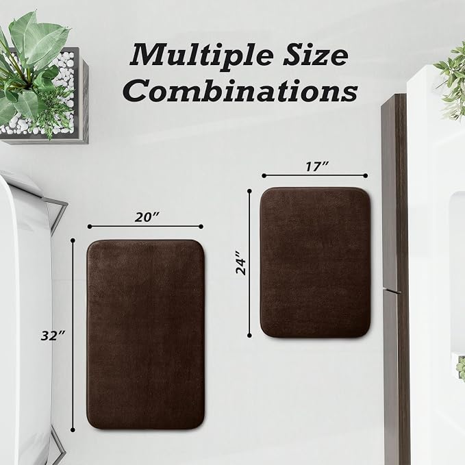 HUXMEYSON Bathroom Rugs Sets 2 Piece, Non-Slip & Quick Dry Bath Mat Set, Ultra Soft Velvet Bath Rugs for Bathroom, Toilet and Shower Floor, Brown