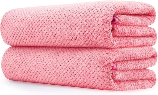 MaopaoBeauty Microfiber Bath Towel Set Pack of 2, 35 x 70 Inches - Light Thin Quick Drying Highly Absorbent Bath Towel for Bath, Fitness, Yoga, Travel, Sport and Shower (2PCS Hot Pink)