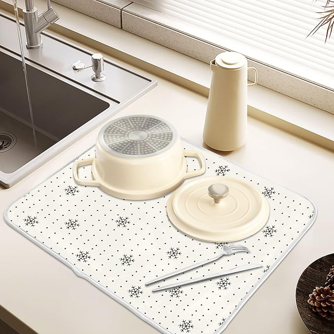 Snowflake Pattern Dish Drying Mat, Absorbent Drainer Mats for Kitchen Counter Coffee Maker 18"x16"