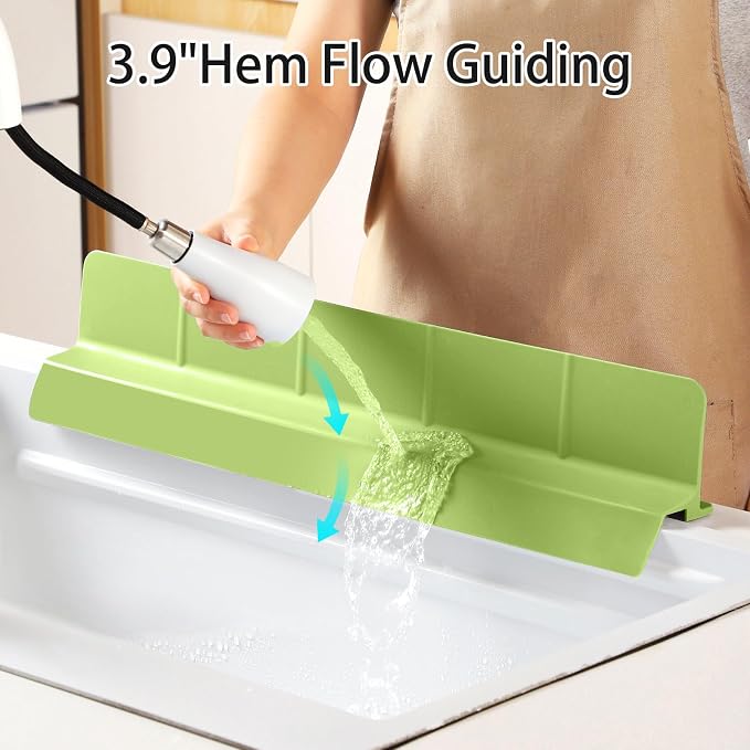 23" Ultra Silicone Sink Splash Guard Released in 2026 for Kitchen Sink,Bathroom and Island,with 3.5" High Splash Guard & 7 Strong Suction Cup (Matcha Green)