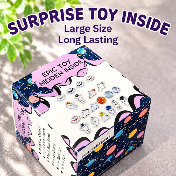 EvolutionUSA 1 Space Bath Bomb for Boys & Girls - Planet Bath Ball with Toy Hidden Inside, Organic Hypoallerganic Space Childrens Bathbomb, Cosmic Fun Bath Bomb Gift Set Birthday, Christmas, Easter