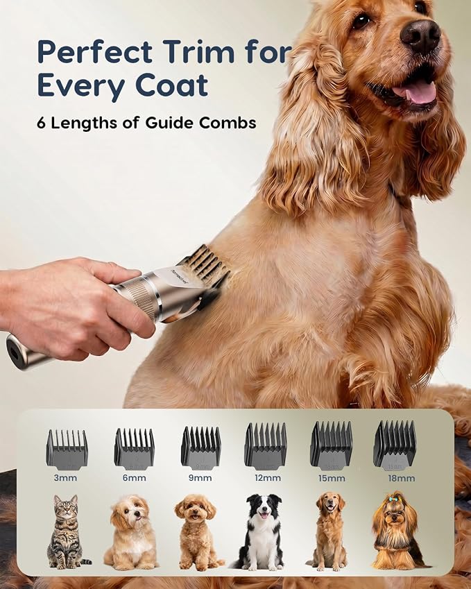 Dog Clippers Low Noise, 2-Speed Quiet Dog Clippers for Grooming Kit Cordless Rechargeable Hair Clippers Shaver Trimmer for Small & Large Dogs,Cats and Animals (Gold)