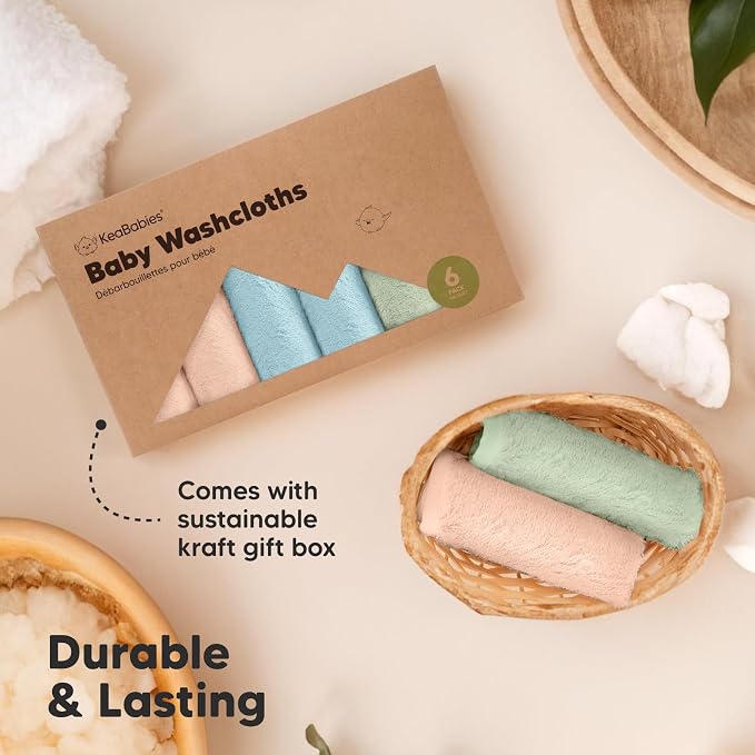 6-Pack Baby Washcloths, Soft Absorbent Washcloths for Face, Body (Mellow) | Viscose from Bamboo Washcloths, Baby Towels, Newborn, Kids, Toddlers, Infant, Gentle on Sensitive Skin, 10x10, Reusable