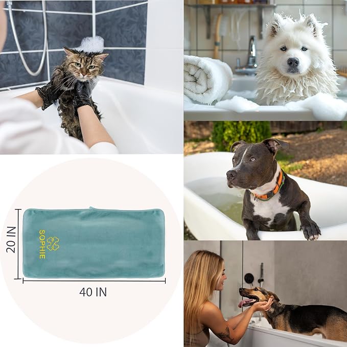 xrlsg Personalized Dog Towel Custom Towel for Dog Bath Supplies with Embroidered Pattern Name Super Absorbent Towels for Pet Bath 20 in x 40 in Green