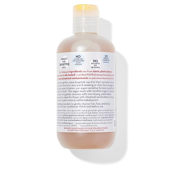 California Baby Super Sensitive Baby Shampoo + Baby Wash | 100% Plant-Based | Unscented Body Wash For Sensitive Skin | Hypoallergenic | 251mL / 8.5 oz