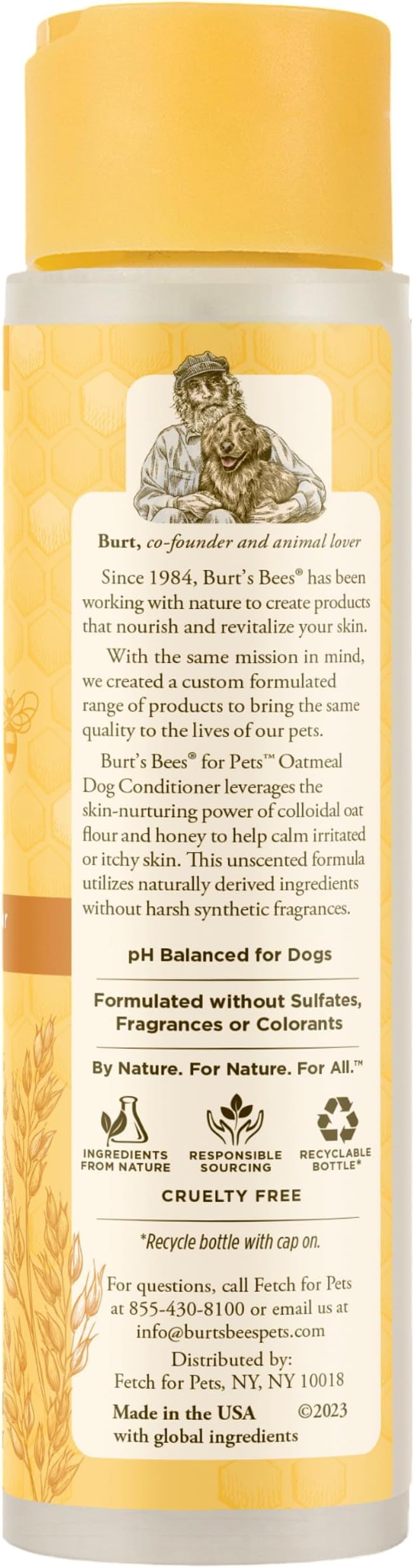 BURT'S BEES FOR PETS Oatmeal Dog Conditioner with Colloidal Oat Flour and Honey, Moisturizes and Softens Dry Dog Coats, pH Balanced and Fragrance-Free, 95% Natural Origin, 10 Fl Oz - 2 Pack