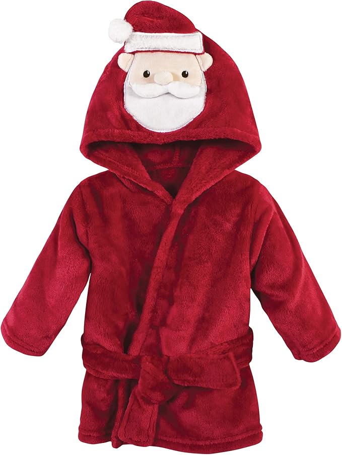 Hudson Baby Unisex Baby Plush Animal Face Bathrobe, Red Santa, 0-9 Months