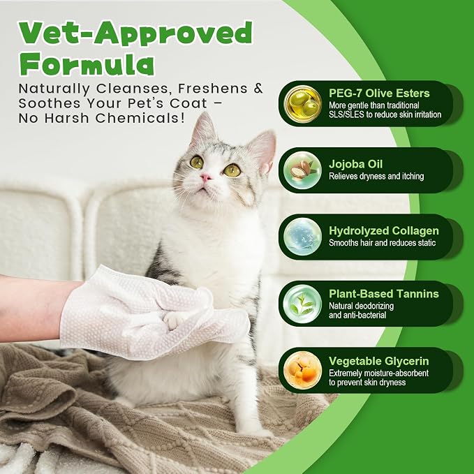 Pet Glove Wipes for Dogs and Cats, 20 Individually Wrapped Packs pet wipes, wash gloves Safe for Sensitive Skin, Quick Deodorizing, Loose Hair Removal, Full Body Grooming for Fur, Paws, Eyes & Ears | Pet Wipes Gloves 20 &32 Individual Packing for Sensi...