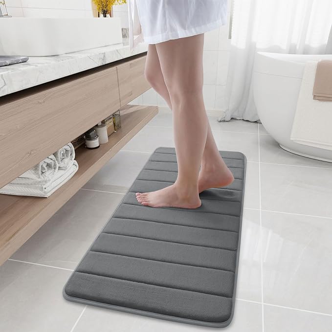 Buganda Memory Foam Bath Mat, 44" x 17", Ultra Soft Bathroom Rugs, Water Absorbent and Machine Washable Bath Rug for Bathroom, Shower, and Tub, Grey
