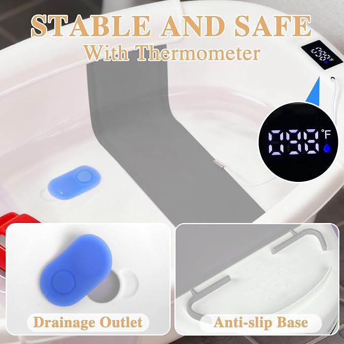 Baby Bathtub, Baby Tub with Thermometer & Soft Cushion, Collapsible Baby Bathtub from Newborn to Toddler Bathtub 0-36 Months, Foldable for Quick Use & Portable for Travel(Grey)