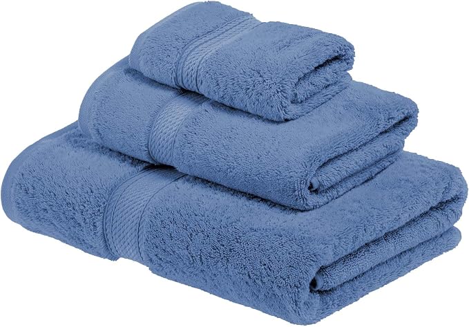 SUPERIOR Egyptian Cotton Ultra Plush & Absorbent, 3 Piece Set, Denim Blue | Quick Dry, Soft Luxury Towel Set, Bath Essentials, Guest Bath, Spa, 1 Bath, 1 Hand, 1 Face Towels, Madeline Towels
