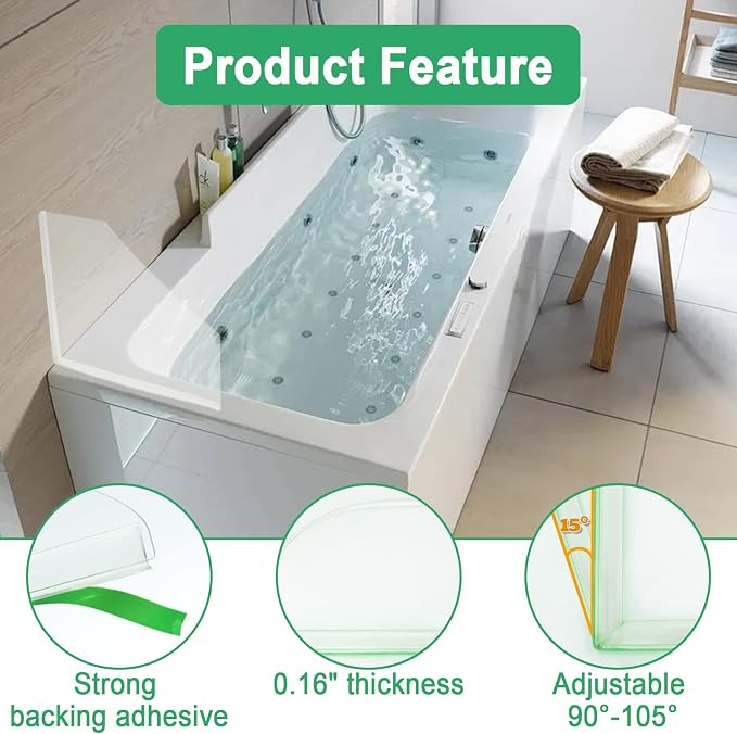 2 PCS Shower Corner Water Guard 10" x 10" Self Adhesive Splash Guard for Bathtub Acrylic Bathtub Splash Guard to Keep Water in Shower
