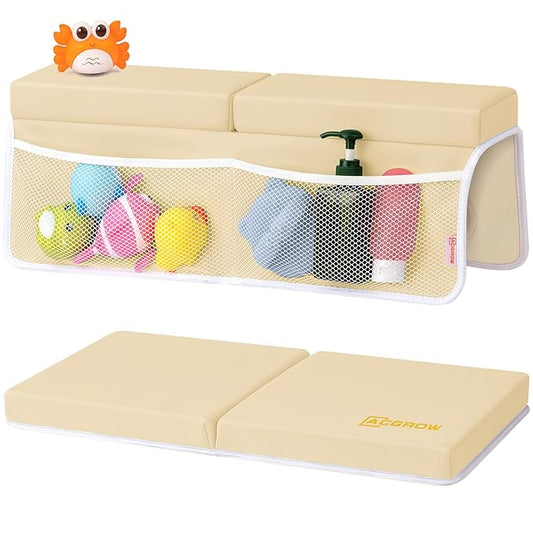 Bath Kneeler and Elbow Rest Pad Set - Comfortable 1.5” Thick Baby Bath Kneeler Pads with Toys Organizer, Non-Slip Knee Arm Support Bathtub Mat, Quick-Drying Kneeling Pad for Baby Bath Time