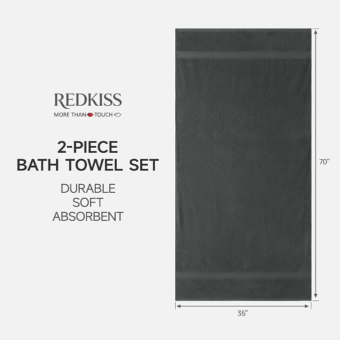 REDKISS 2 Pack 70"x35" Extra Large Bath Sheets for Bathroom - 100% Cotton Soft Fluffy Quick Dry Lightweight Towels for Tall or Curvy Adults, Full Body Coverage Shower, Pool, Yoga Travel, Grey