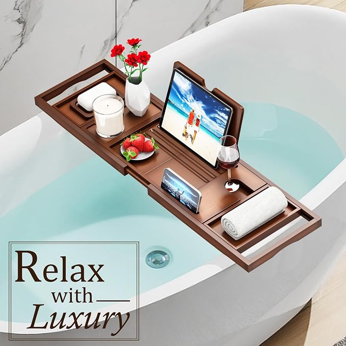 Premium Bathtub Tray Caddy - Bath Table Tray for Bathtub - Bath Tub Tray Table for Bathtub, Expandable Size, Fits Most Bath Tubs