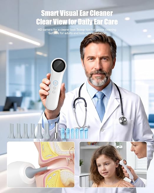 Ear Camera with 1.21” Screen, 1080P HD Digital Otoscope Ear Scope with 4 LED Lights, Skin Inspection Probe, 10 Ear & Nose Tips, 6 Ear Pick Tools, Ear Cleaner for Adults Kids Pets, Type-C